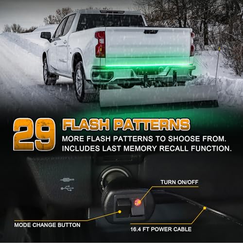 XRIDONSEN 60 inch Tailgate Lights Strip Green Strobe Lights - color: Green