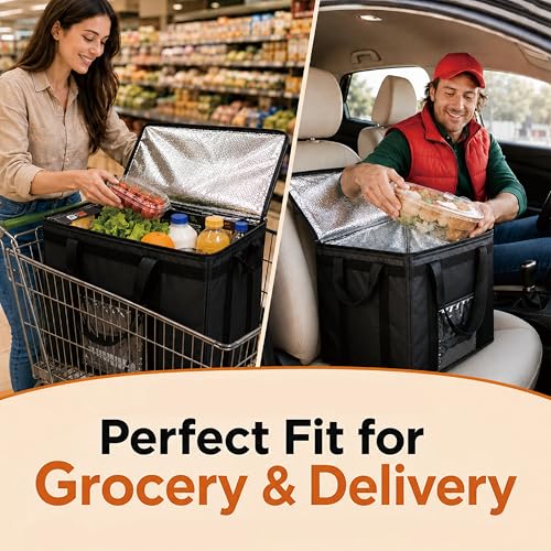 NZ home Insulated Food Delivery Bag, Grocery Cooler & Catering Tote - color: Black, size: 2XL