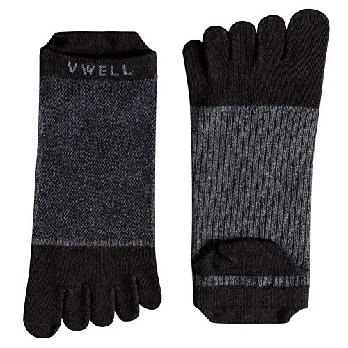 VWELL Cotton Toe Socks Five Finger Socks No Show Crew Athletic Running Socks 4 Pairs,Size 7-11 - color: Black