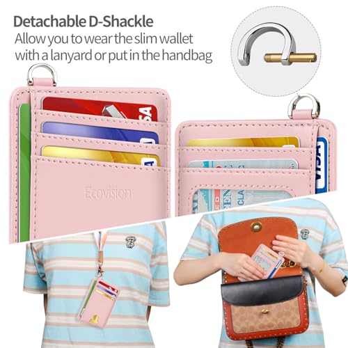 Slim Minimalist Front Pocket Wallet, RFID Blocking Credit Card Holder Wallet with Integrated D-Shackle for Men Women - color: Cowhide Pink