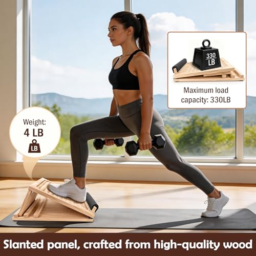 Wooden Slant Board for Exercise, Calf Stretch Board 300lb Capacity