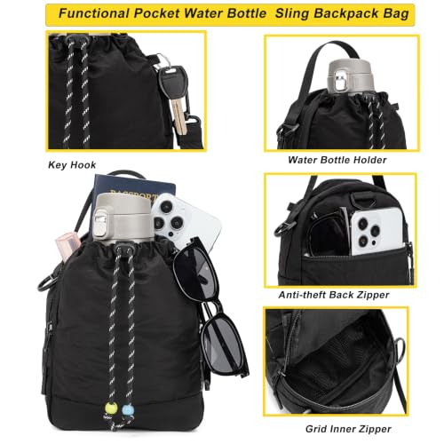 Water Bottle Carrier Bag with Strap, Water Bottle Holder Crossbody Backpack Handbags for Women Men for Hiking - color: Black