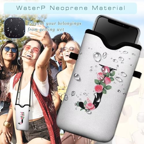 Cell Phone Sleeves Bag Case Crossbody Neoprene Holder Lanyard Phone Pouch for Women Men 7.5 X 4.5 Inches - Letter_J - color: Letter_J