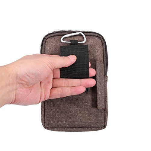Small Cell Phone Holster with Belt Loop, Men Mobile Phone Belt Clip Pouch, Men's Bag Zippered Phone Belt Holder Phone Case with Clip Bumbag Protector Waist Pouch Wallet with Carabiner Hook Belt Loop - color: Brown