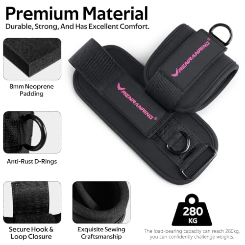 Ankle Resistance Bands w/Cuffs, Ankle Weights Women Booty Workout Equipment - color: Black-Pink