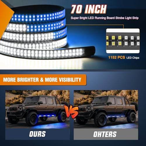 Nilight 2PCS 70 Inch Running Board LED Lights Strip Blue White for Truck - color: Blue White