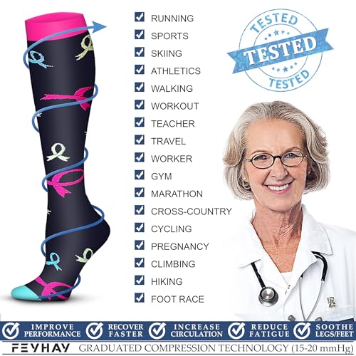 FEYHAY Copper Compression Socks (3 Pairs) 15-20 mmHg Circulation is Best Athletic & Daily for Men & Women, Running, Climbing - color: 27 Round Dot, size: Large-X-Large