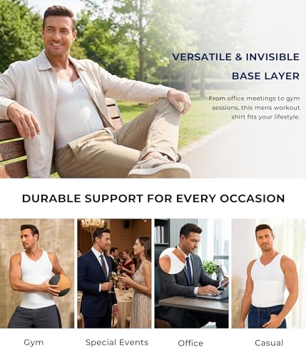 TAILONG Men's Compression Shirt - Shapewear Slimming Undershirt Tummy Control & Gynecomastia Vest Body Shaper Tank Top - color: White, size: Medium