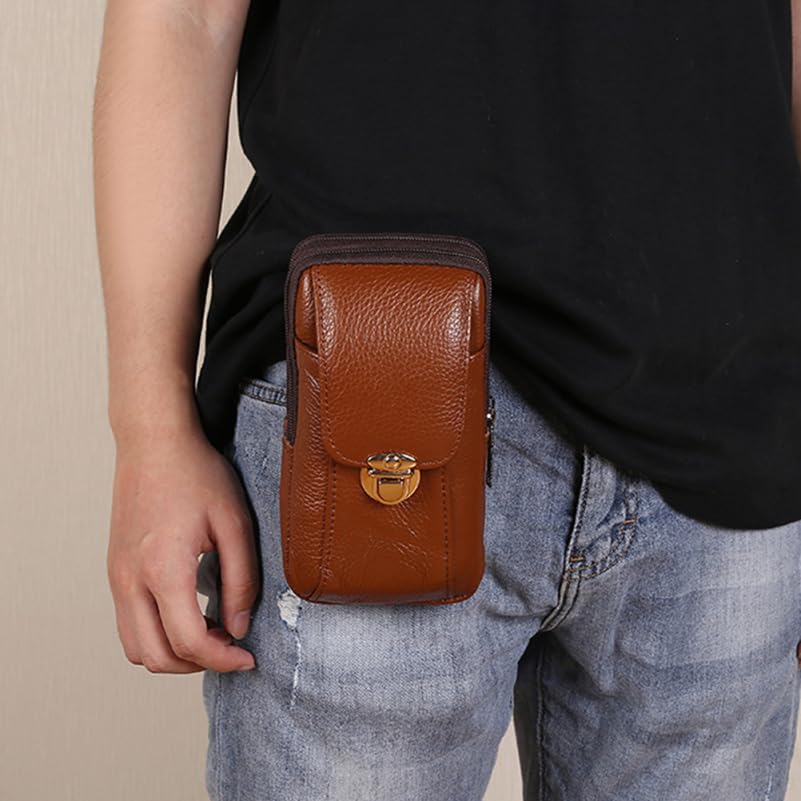 BESTYASH Waist Bag for Men, Waterproof Cowhide Phone Fanny Pack