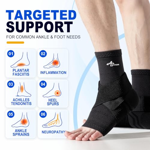 ABIRAM Ankle Brace Compression Sleeve with Adjustable Support Strap - color: Black, size: XX-Large
