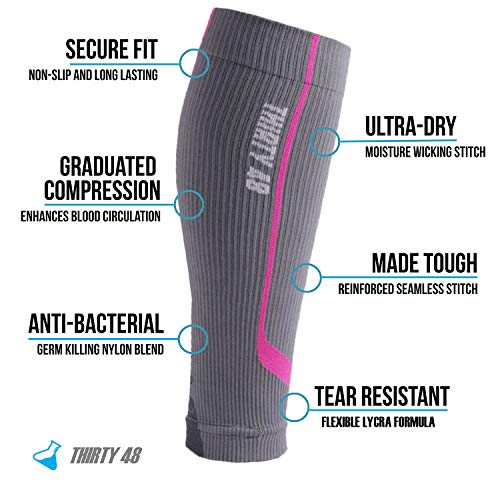 Graduated Compression Sleeves by Thirty48 Cp Series, Calf/Shin Splint Guard Sock; 1 Pair; Maximize Faster Recovery by Increasing Oxygen to Muscles; Great for Running, Cycling, Walking, Basketball, Football Soccer, Cross Fit, Travel; Money Back Guarantee G
