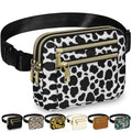 Capolo Fanny Packs for Women 4 Zip Pocket Crossbody Belt Bag Waist Bags - color: Cow Print, size: Large