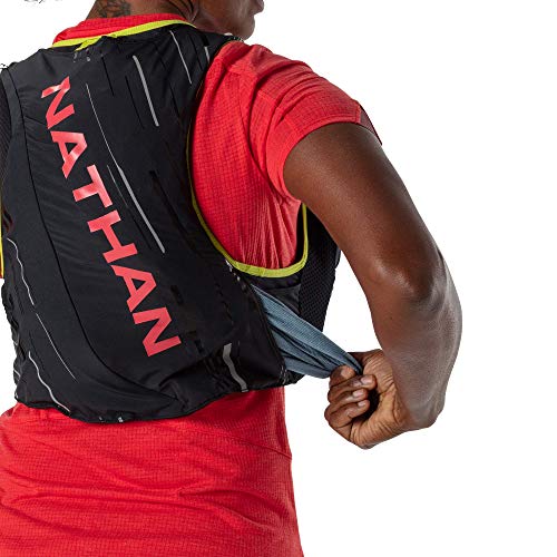 Nathan Pinnacle Hydration Running Vest Backpack for Trail Running & Marathon with Soft Flasks, Lightweight Water-Resistant Race Vest - color: Black / Hibiscus, size: Large