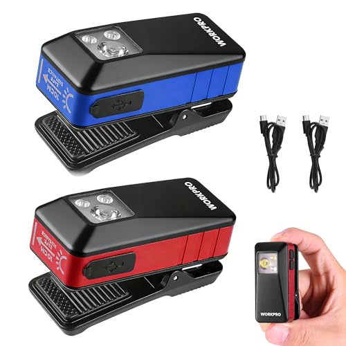WORKPRO Rechargeable 2PCS 500 Lumens EDC Flashlight Clip-on Light, 8 Modes - color: Red and Blue