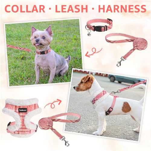SCENEREAL Small Dog Harness and Leash Set, Fleece Pink Plaid,XS - color: Fleece-Pink Check Pattern, size: XS: Chest Girth: 10"-14"