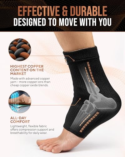 TheraCopper Copper Ankle Brace for Men & Women (Medium, 2 Pack) - size: Medium