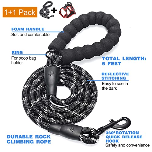 tobeDRI No Pull Dog Harness Adjustable Reflective Oxford Easy Control Medium Large Dog Harness with A Free Heavy Duty 5ft Dog Leash, Black/Red, L - color: Black/Red, size: Large