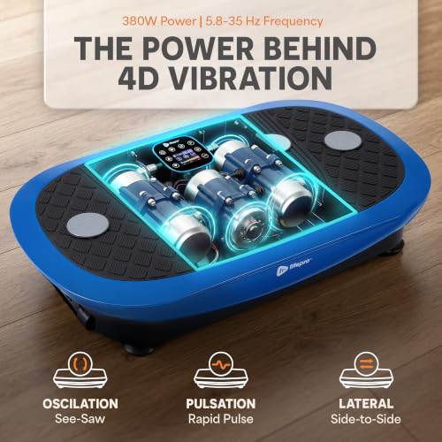 Lifepro Rumblex 4D Vibration Plate Exercise Machine with 7 Training Modes - color: Blue, size: Plus Mini