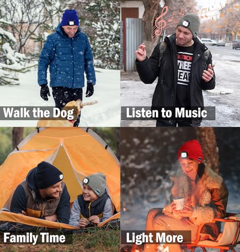 CENSGO Bluetooth Beanie with The Light, Unique Tech Gifts for Men Husband Him Teen, Wireless Headphones for Fishing Jogging Working, Christmas Stocking Grey - color: Grey