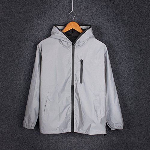 Men Reflective Coat Hooded Windbreaker Running Pocket Jacket - size: 4X-Large