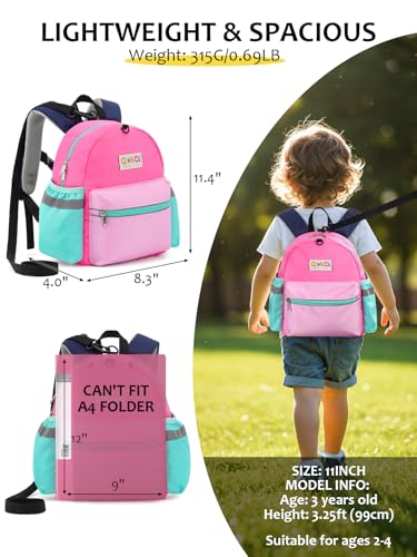 Toddler Backpack with Leash for Boys Girls Kids Kindergarten Nursery, 11” Baby Leash Backpack with Reflective, Toddler Bookbag with Anti-Lost Harness for Walking, Light Pink - color: 1-light Pink