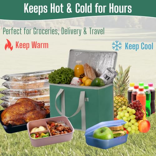 VENO 3 Pack Cooler Bag Insulated Grocery Bags for Food Delivery Heavy Duty - color: Dark Green, size: 3 Pack