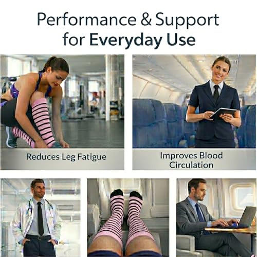 Diamond Star 6 Pairs Compression Socks for Men & Women, Knee High Socks - color: 6 Pairs (Pink/Black)