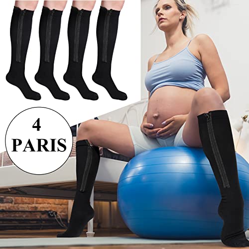Tarpop 4 Pair Zipper Compression Socks for Women Men - color: Black, size: L/ XL