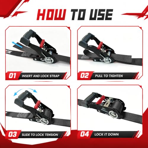 4Pcs Ratchet Tie Down Straps: 15FT 2200lb for Truck, Motorcycle & Cargo - size: 2200lbs-Black