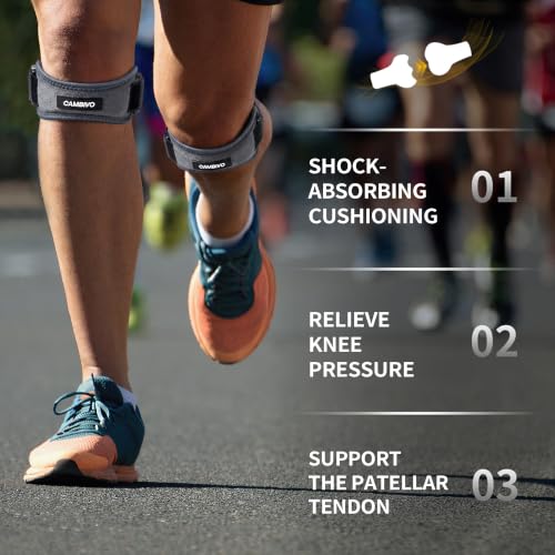CAMBIVO 2 Pack Patella Tendon Knee Straps, Knee Brace for Women & Men with Extra Straps, Patella Bands for Pain Relief, Osgood Schlatter, Jumper’s Knee, Tendonitis, Running, Basketball, Volleyball - color: Charcoal Gray