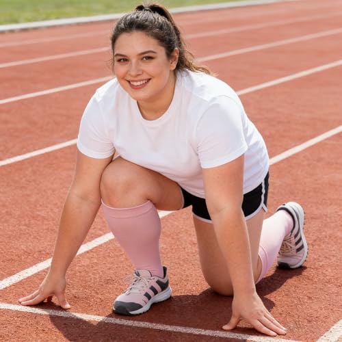 Abodhu Plus Size Compression Socks Open Toe Compression for Women& Men 15-20mmHg Wide Calf Knee High Toeless Compression Sock - color: Baby Pink, size: X-Large-XX-Large
