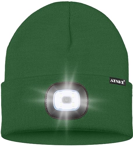 ATNKE LED Lighted Bluetooth Beanie Hat,USB Rechargeable 4 LED Wireless Music Running Headlamp Cap Gift for Men and Women - color: #Green