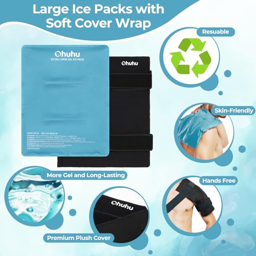 Ohuhu Ice Pack for Injuries Reusable 2 Pack 14"x11" Hot Cold Pack Wrap - color: Light Blue, size: 14"x11"(2 Pack)