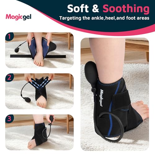Magic Gel Compression Ankle Ice Pack Wrap – Ice Pack for Ankle Sprain, Swelling, Heel Pain & Achilles Tendonitis – Cold Therapy Wrap for Ankle, Heel & Foot with Air Pump Compression, 2 Extra Gel Packs