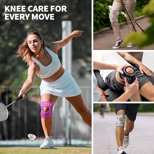 CAMBIVO Knee Brace with Side Stabilizers & Gel Pad, Open Patella Adjustable - color: Hot Pink, size: Large
