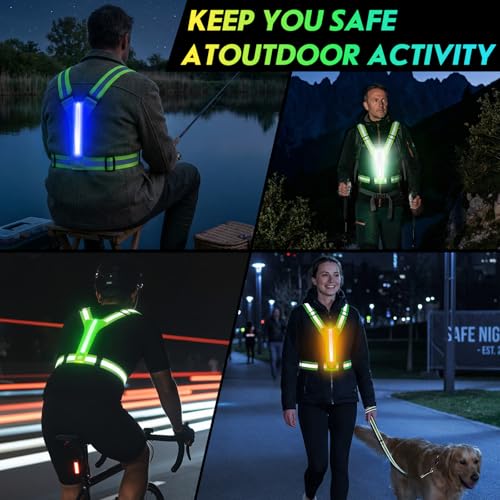 LED Reflective Running Vest, High Visibility Light Up Safety Vest with 3 Light Modes & 6 Light Colors, Rechargeable USB-C Adjustable Lightweight Night Running Gear for Men Women Cycling Walking