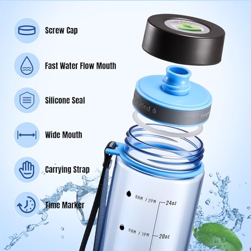 Clear Water Bottle with Measurements, 28 oz Wide-Mouth Plastic