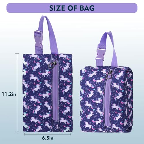 Insulated Snack Bag, Freezable Small Cooler Bag with Zipper and Adjustable Buckle, Rectangular Thermal Cooler Bag - color: Purple Unicorn