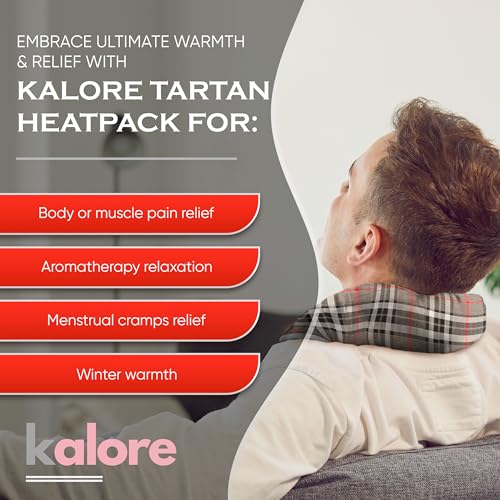 Microwavable Heating Pads for Winter Warmth, Back, Stomach & Head Comfort – Kalore Cotton Tartan Neck Wrap – Even Heat Distribution Hot Compress Bag – Wheat Heat Pad XL – Lavender Scent – Gray - size: Scented, style: Tartan Grey