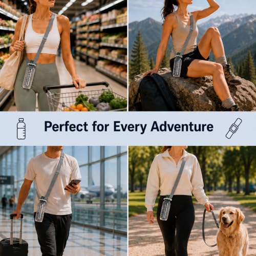 4 Pack Water Bottle Holder Lanyard Adjustable Beverages Shoulder Strap - color: Grey