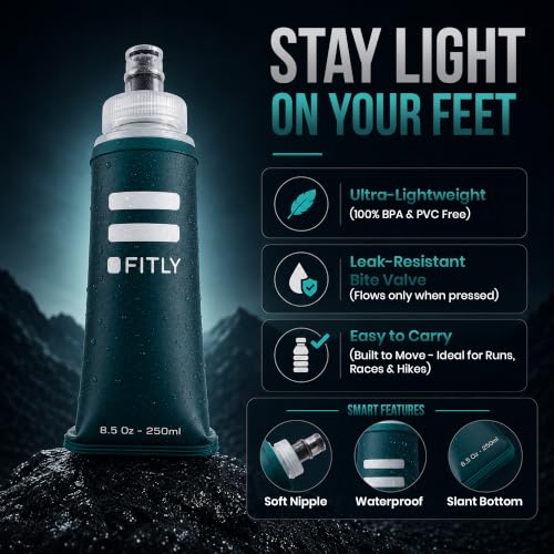 FITLY Soft Flask Running Water Bottle - Collapsible Hydration Flask - color: Petrol Blue, size: 8.5 Ounces