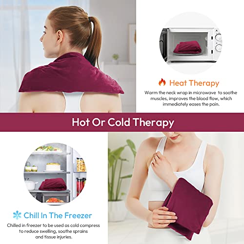 Microwavable Heating Pad with Washable Cover, 8 x 18 Microwave Heating Pad for Neck and Shoulders, Moist Heat Bean Bag Warm Compress for Knee, Joints, Wrist, Abdomen (Wine Red) - color: 8 X 18" Wine Red - 1 Pack
