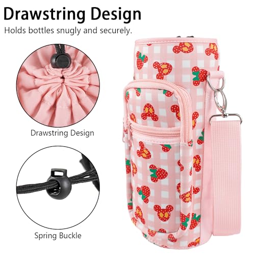 Water Bottle Carrier Bag 25oz/32oz Water Bottle Pouch Holder Adjustable Shoulder Strap Neoprene Water Bottle Sling Bag with Phone Pocket Insulated Tumbler Accessories for Walking - color: Pink