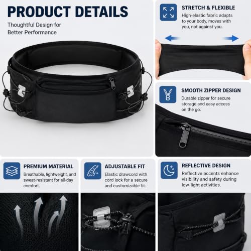 Running Belt for Men Women with 250ml Soft Water Bottle,Running Fanny Pack - size: S/L（25in-37in）