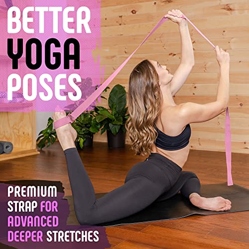 Yoga Strap with Buckle, Soft Cotton/Polyester Webbing, 8 ft - color: Pink