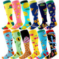 Shyyween 12 Pairs Men Knee High Compression Socks - size: Large, style: Colorful Food