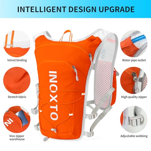 INOXTO Running Hydration Vest Backpack,Lightweight Insulated Pack with 1.5L Water Bladder Bag Daypack for Trail Hiking Running Cycling Race Marathon for Women Men - color: Orange White