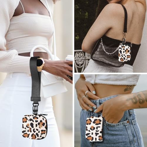 COOLANS Mini Wristlet Wallets Dual Pouch,Around Wristlet Handbag Wallet for Women Zip Cards Holder,Wristlet Bracelet Purse - color: Leopard Beige