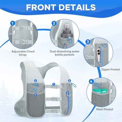 Maelstrom Running Vest, Lightweight Hydration Pack with 500ml Soft Flask - color: Gray