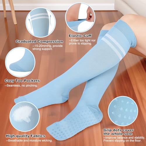 Jspupifip 6 Pairs Compression Socks with Grips for Running Yoga - color: Black White Gray Pink Purple Blue, size: Small-Medium